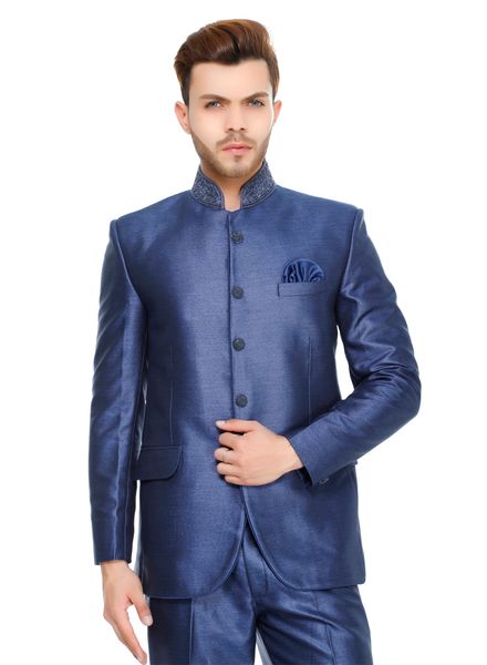 Suits Polyester Party Wear Regular fit Stand Collar Designer Embroidery 2 Piece Suit Zed Club